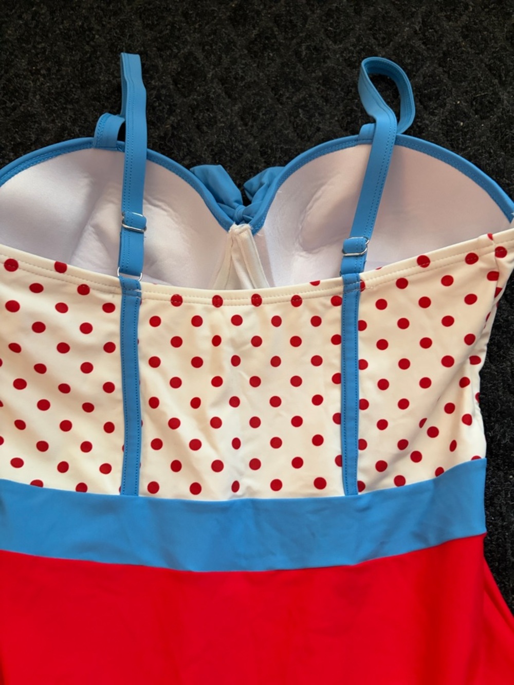 Unique Vintage Red, White & Blue Polka Dot One-Piece Swimsuit Underwire/Padded M - Picture 8 of 10